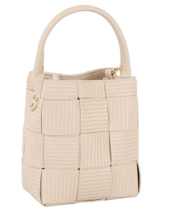 Fashion Woven Bucket Satchel Handbag HGE-0157 BEIGE